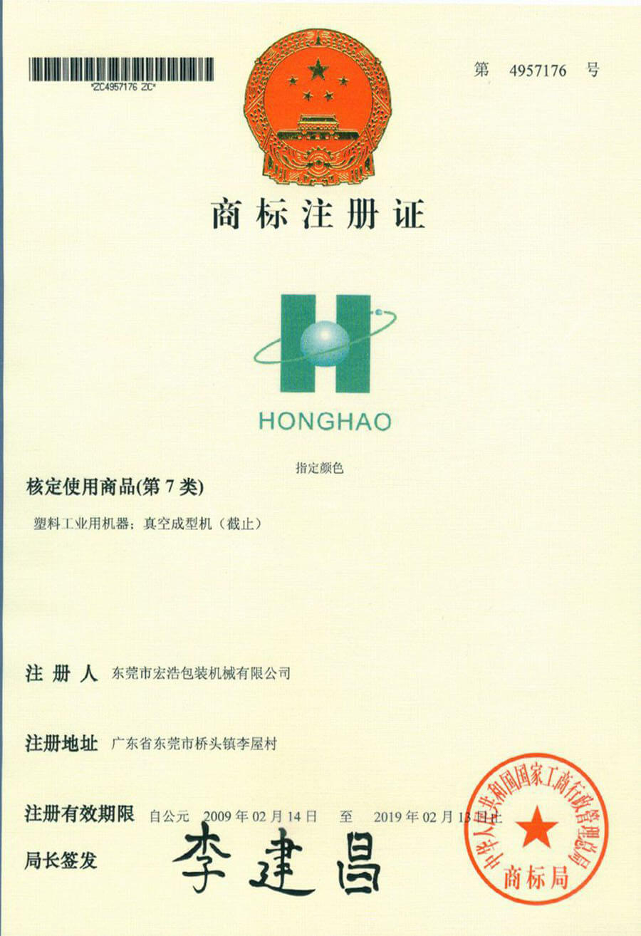 商标注册证(HONGHAO)